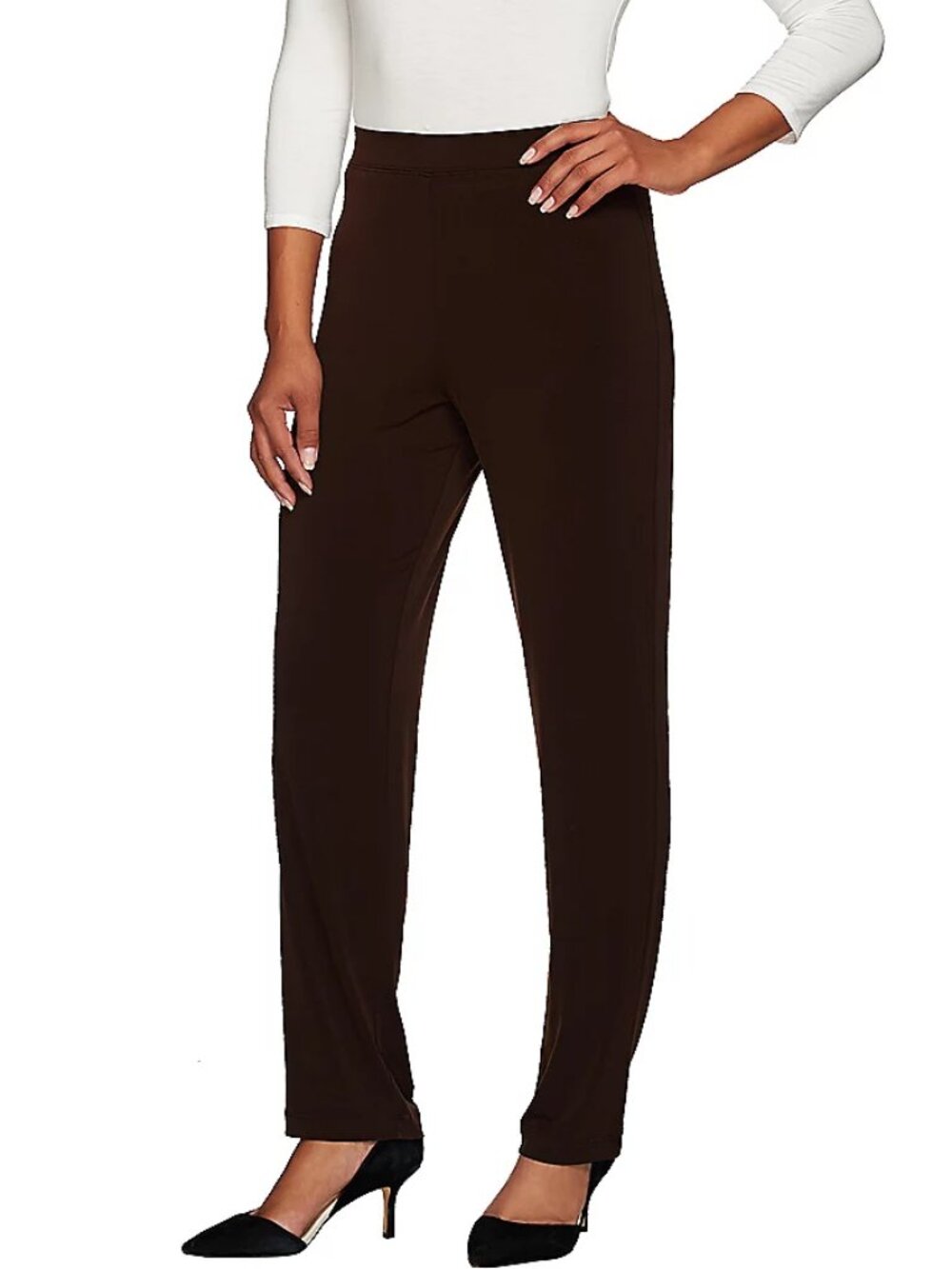 Susan Graver Essentials REG Liquid Knit Straight Leg Pants, Brown Sz 1X a228083